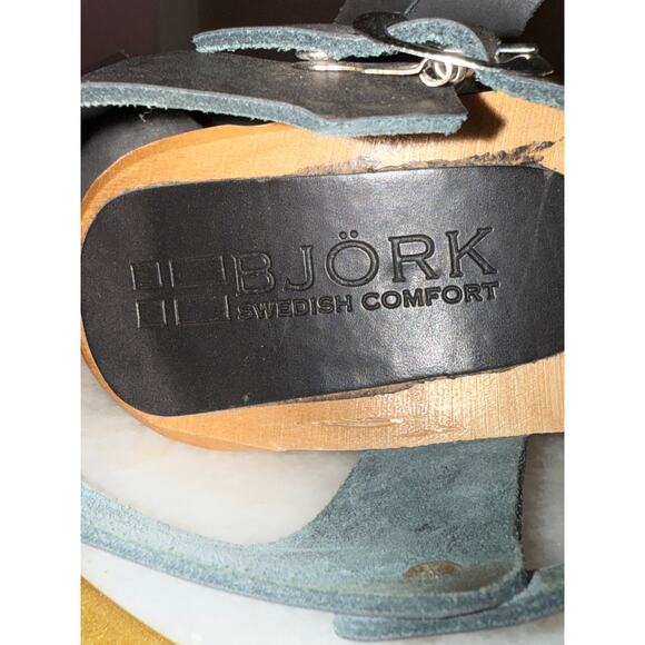 Bjork Swedish Comfort Black Leather Wooden Clog Sandals EU 37 / US 6.5–7 - Picture 3 of 8